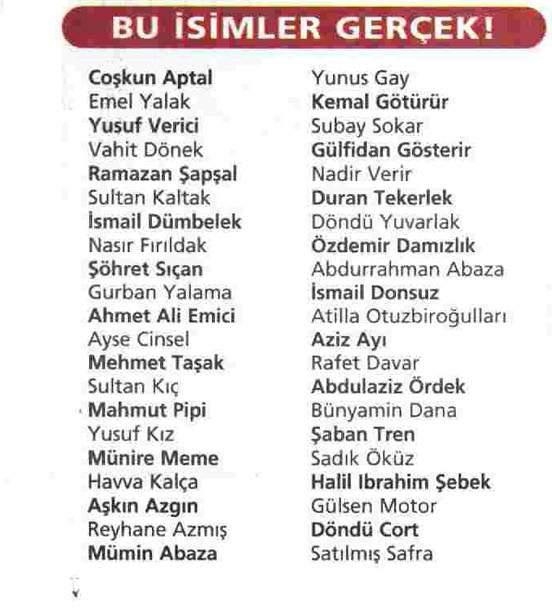 Türkiye’nin en garip ilginç ve tuhaf isimleri 2