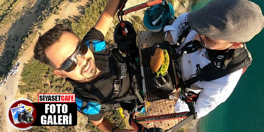 Adana'da bir aşçı yamaç paraşütü yaparken hamburger hazırladı 1