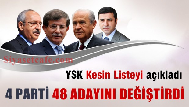 YSK kesin listeyi açıkladı, 4 parti 48 milletvekili adayını değiştirdi
