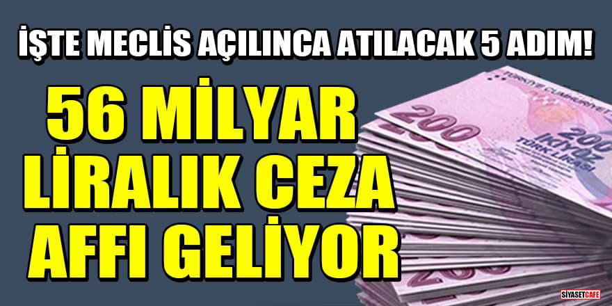 İşte Meclis açılınca atılacak 5 adım! 56 milyar liralık ceza affı geliyor