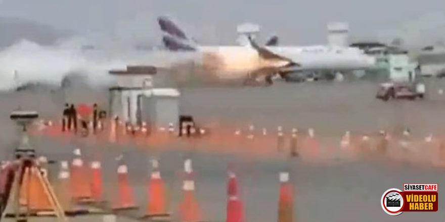 Havaalanına iniş yapan uçak, itfaiye aracına çarptı