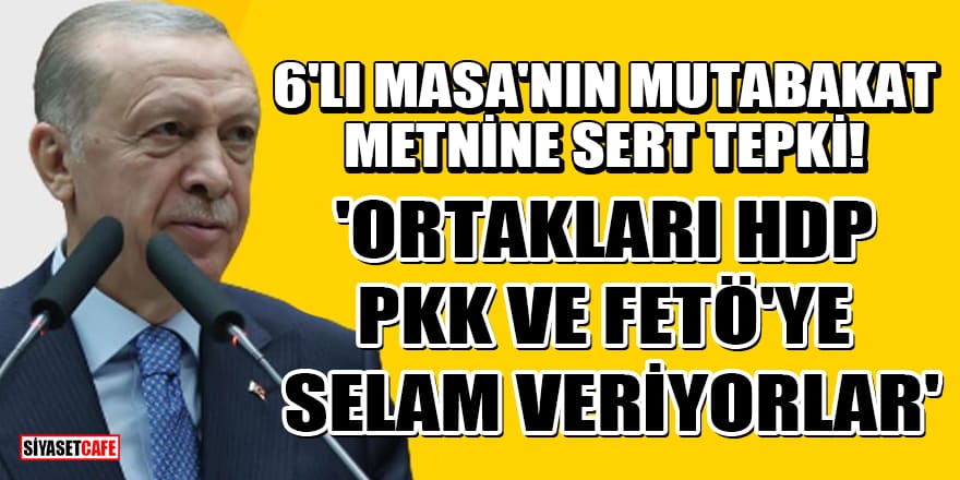 Erdoğan'dan 6'lı Masa'nın mutabakat metnine sert tepki! 'Ortakları HDP, PKK ve FETÖ'ye selam veriyorlar'