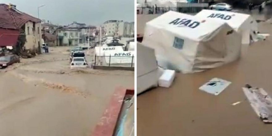 Malatya'da sel felaketi! Depremzedelerin çadırları sular altında kaldı