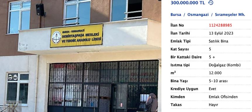 Bursa'da 2 devlet okulu satılığa çıkarıldı!