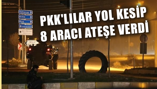PKK'lılar Yol Kesip 8 Aracı Ateşe Verdi