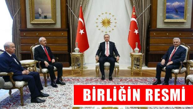 Yıldırım, Kılıçdaroğlu ve Bahçeli Cumhurbaşkanlığı Sarayı'nda