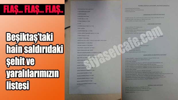 Beşiktaş'taki hain saldırıdaki şehit ve yaralılarımızın listesi