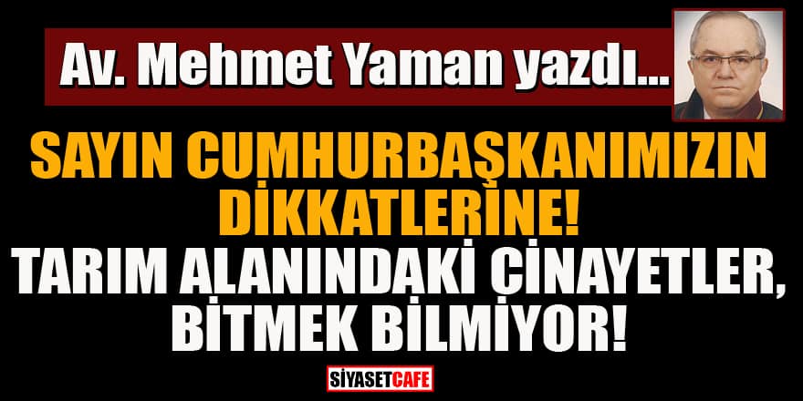 Av. Mehmet Yaman: Sayın Cumhurbaşkanımızın dikkatlerine! Tarim alanındaki cinayetler, bitmek bilmiyor!