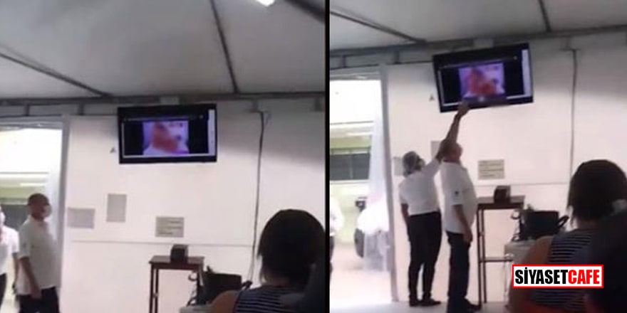 Korona aşısı vurulan sağlık merkezinde ekranda cinsel içerikli film oynadı