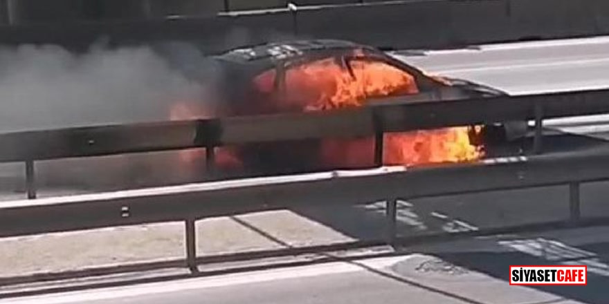 Ataşehir'de bir otomobil alev alev yandı! D-100 Karayolu kapandı