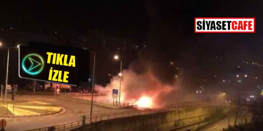 Trabzon'da dehşet anları; otobüs seyir halinde alev alev yandı