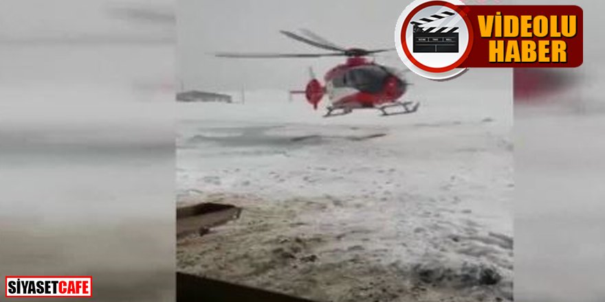 Kardan yolu kapanan köydeki hamile kadına helikopter yetişti