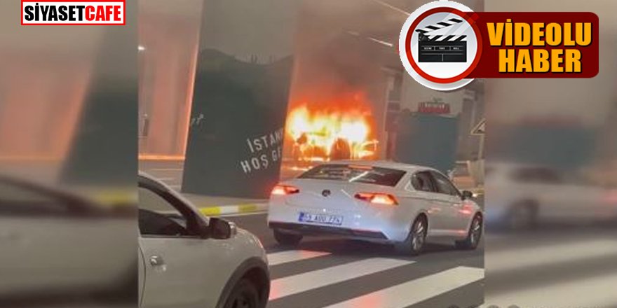 İstanbul Havalimanı'nda yangın paniği: Minibüs alev topuna döndü